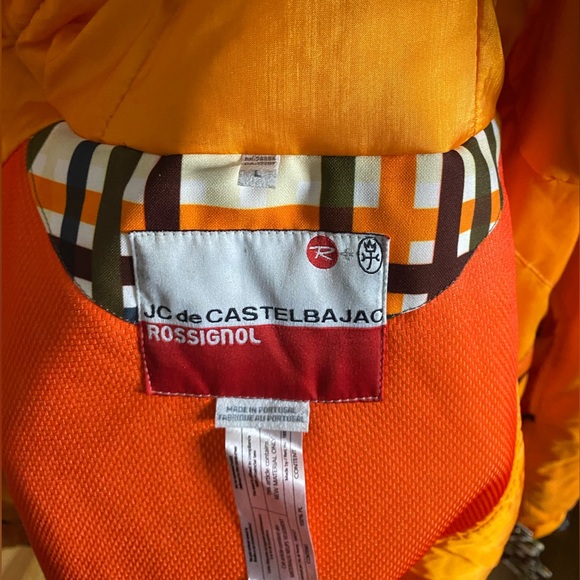 SALE 🌺 JC de CASTELBAJAC ROSSIGNOL Cream Orange Brown Plaid Hood Ski Jacket L - Picture 11 of 15